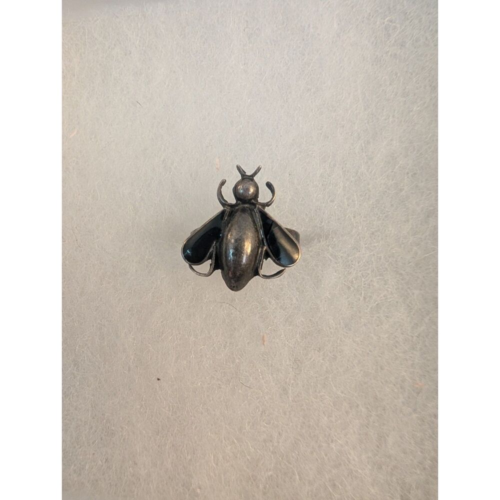 Signed Taxco Mexico Sterling Silver Bee Insect Statement Ring Stamped TC